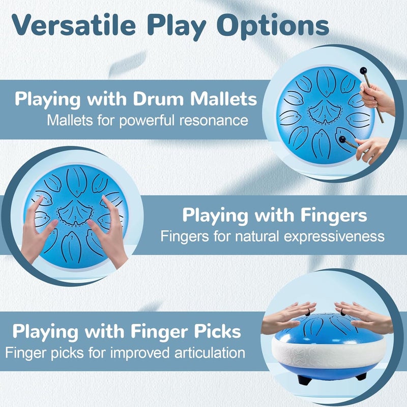 TUOKING Steel Tongue Drum 6 Inch 11 Notes C Key Rain Drum for Adults and Beginners, Handpan Drum Sound Healing Musical Instrument Gift for Meditation, Yoga, Music Lovers(Blue) - Image 4